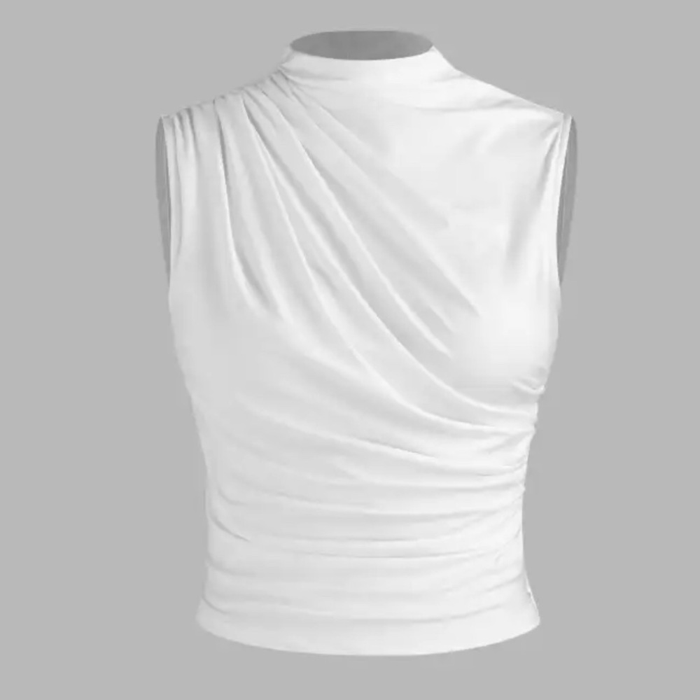 NWT Cider white asymmetrical drape mock neck sleeveless top